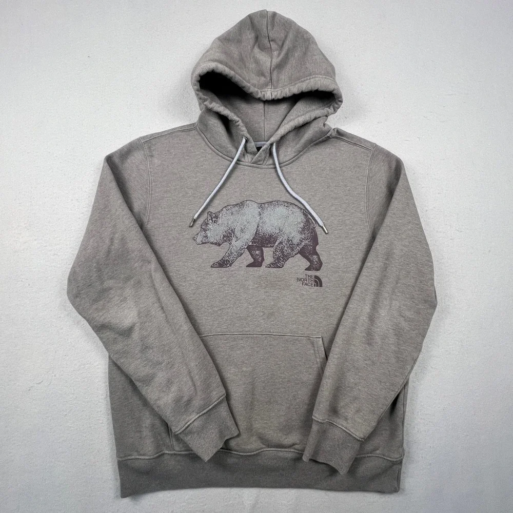 The North Face Hoodie Mens Large Brown Bear Graphic Pullover Fleece Outdoor Gorp